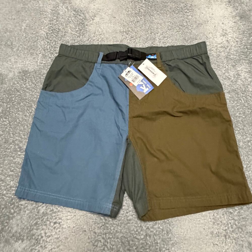 KAVU Chilli Lite Shorts Mens XXL Color block Belted Chino Brown Blue